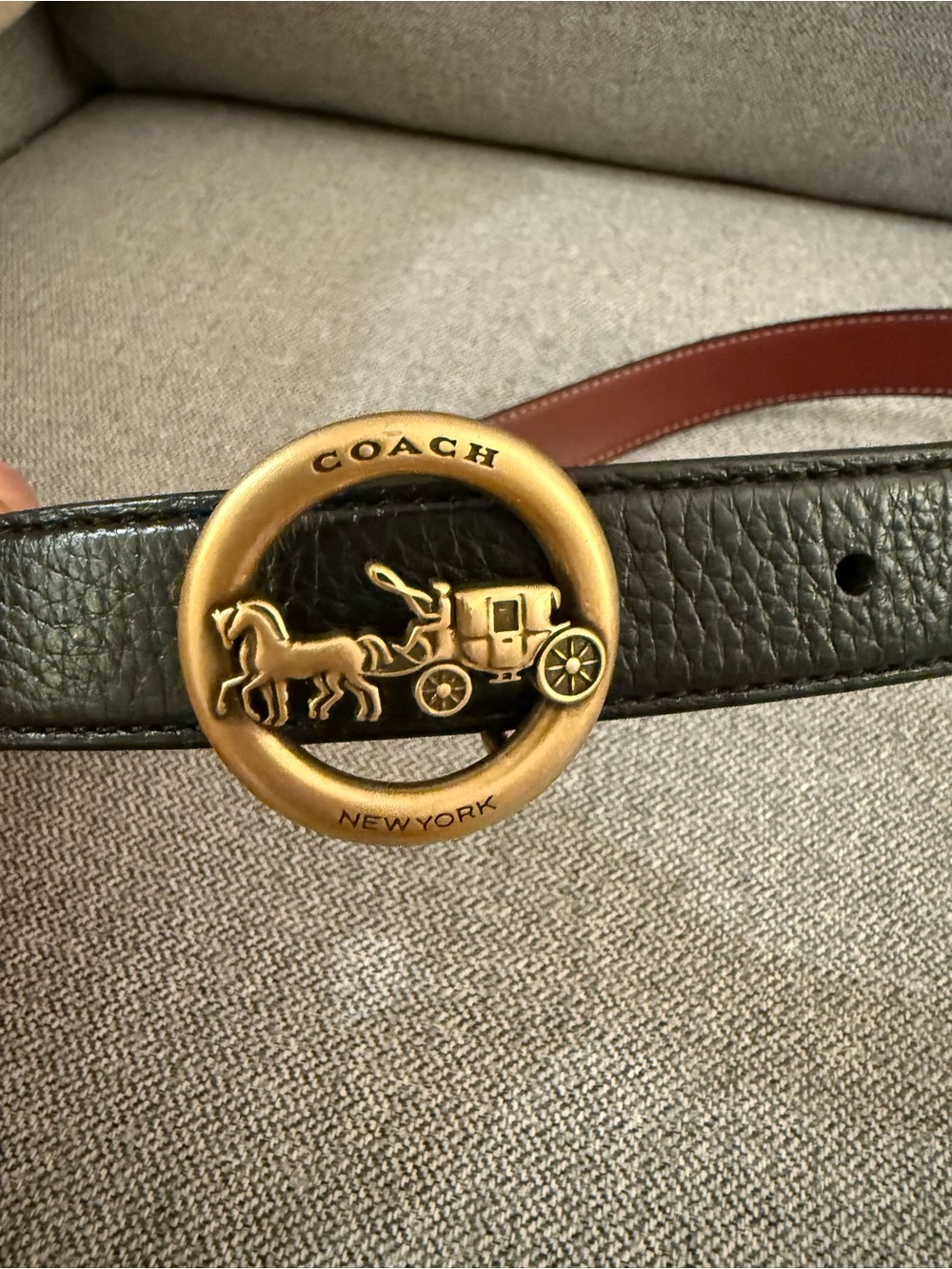 Coach Black Leather Belt with Brass Horse & Carriage Buckle